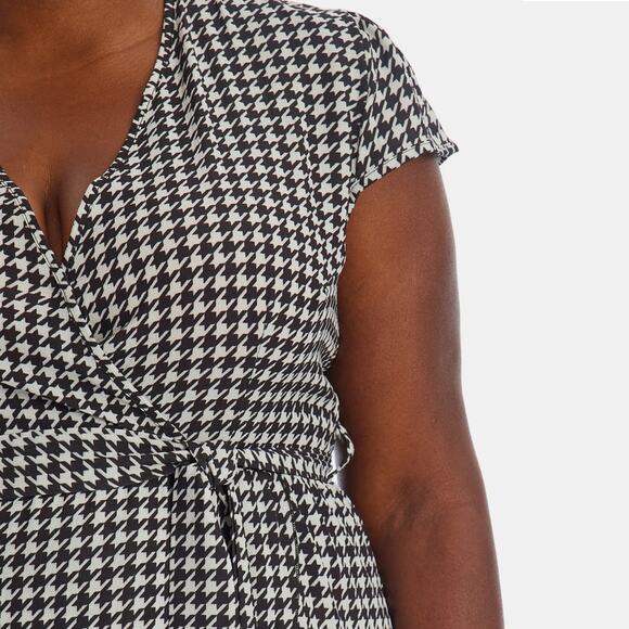 NWT QUIZ Women's Plus High-low Tulip Hem Houndstooth Wrap Midi Dress - Picture 3 of 7